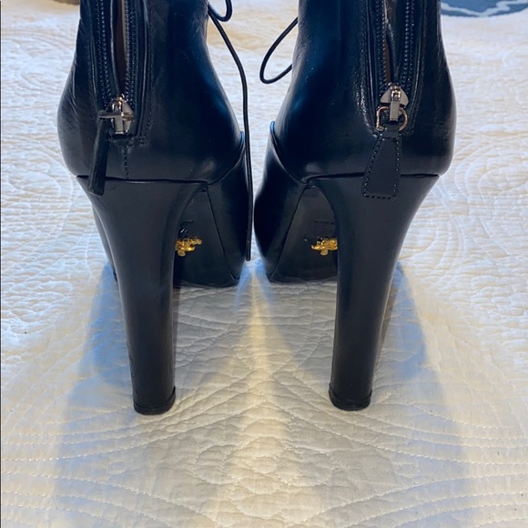 Prada Black Leather Platform High Heel Boots Ankle Booties - Picture 6 of 8